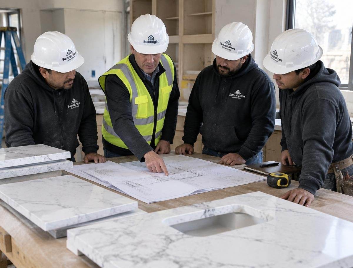 CWB Countertops team installing countertops on a contractor project
