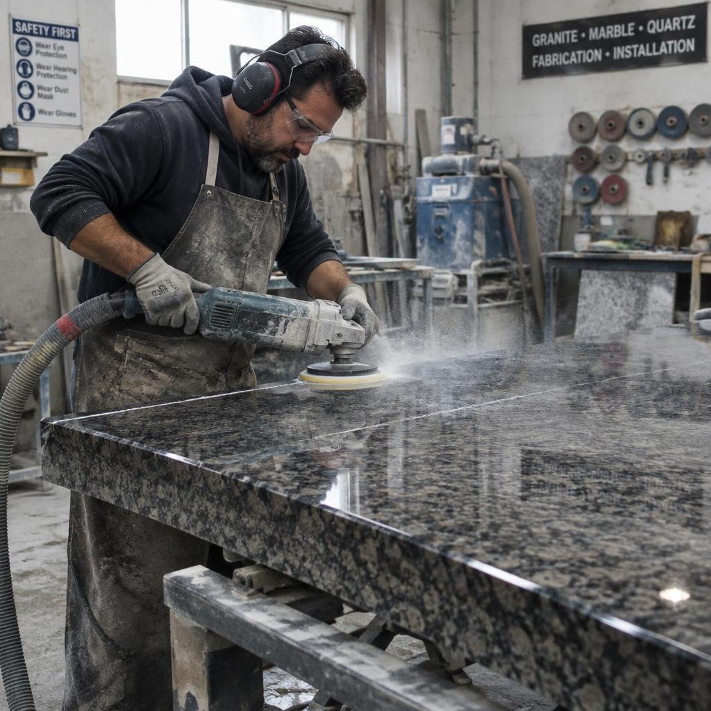 CWB Countertops team selecting countertop slabs